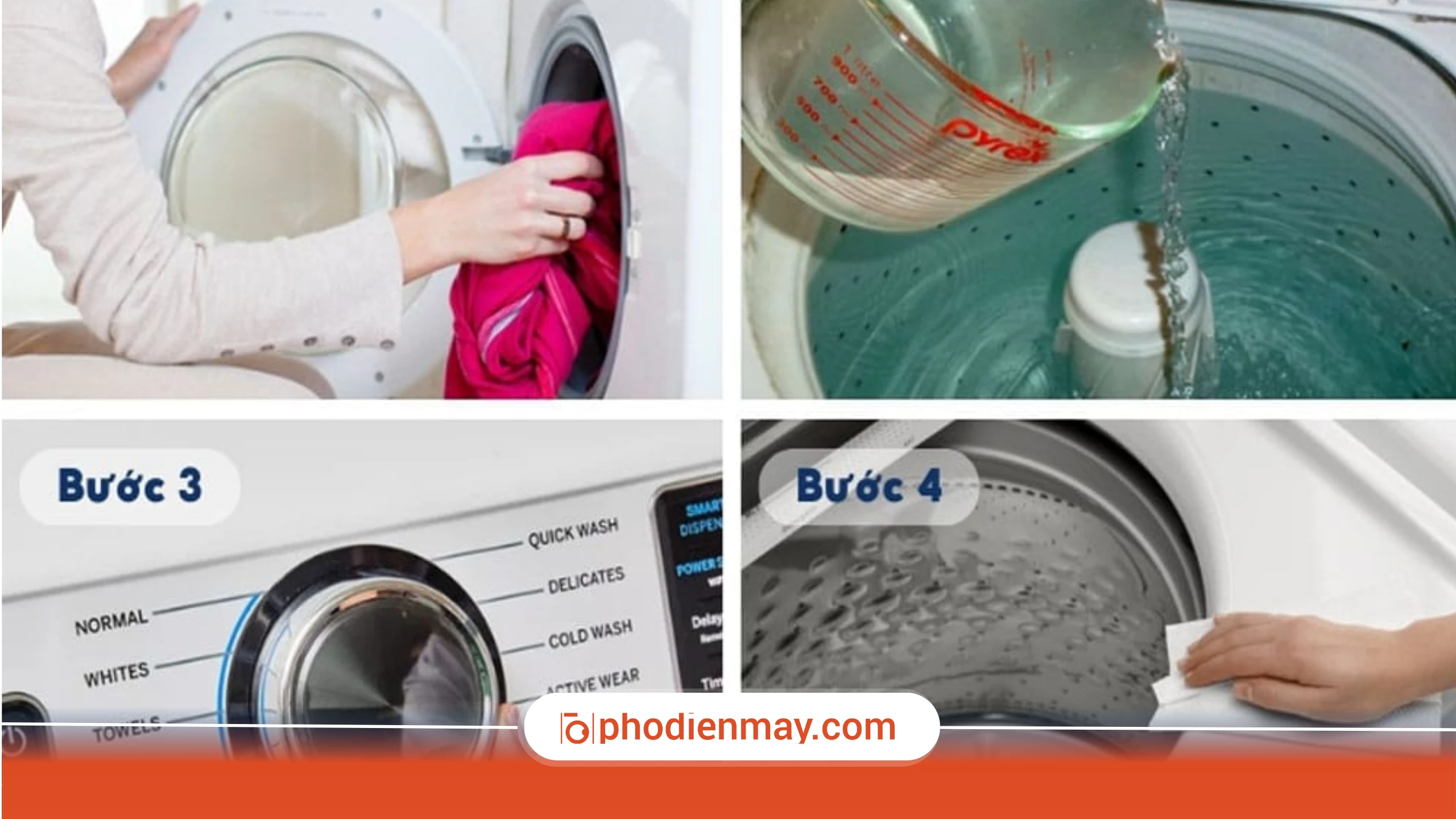 Các bước vệ sinh máy giặt cửa trên nhanh chóng