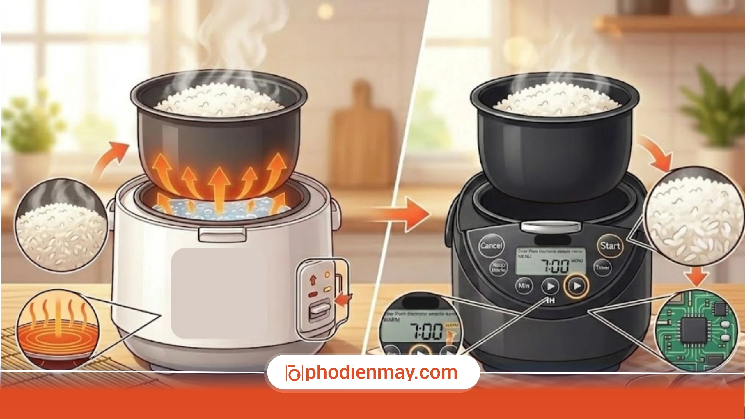 Nên mua nồi cơm điện cơ hay điện tử?