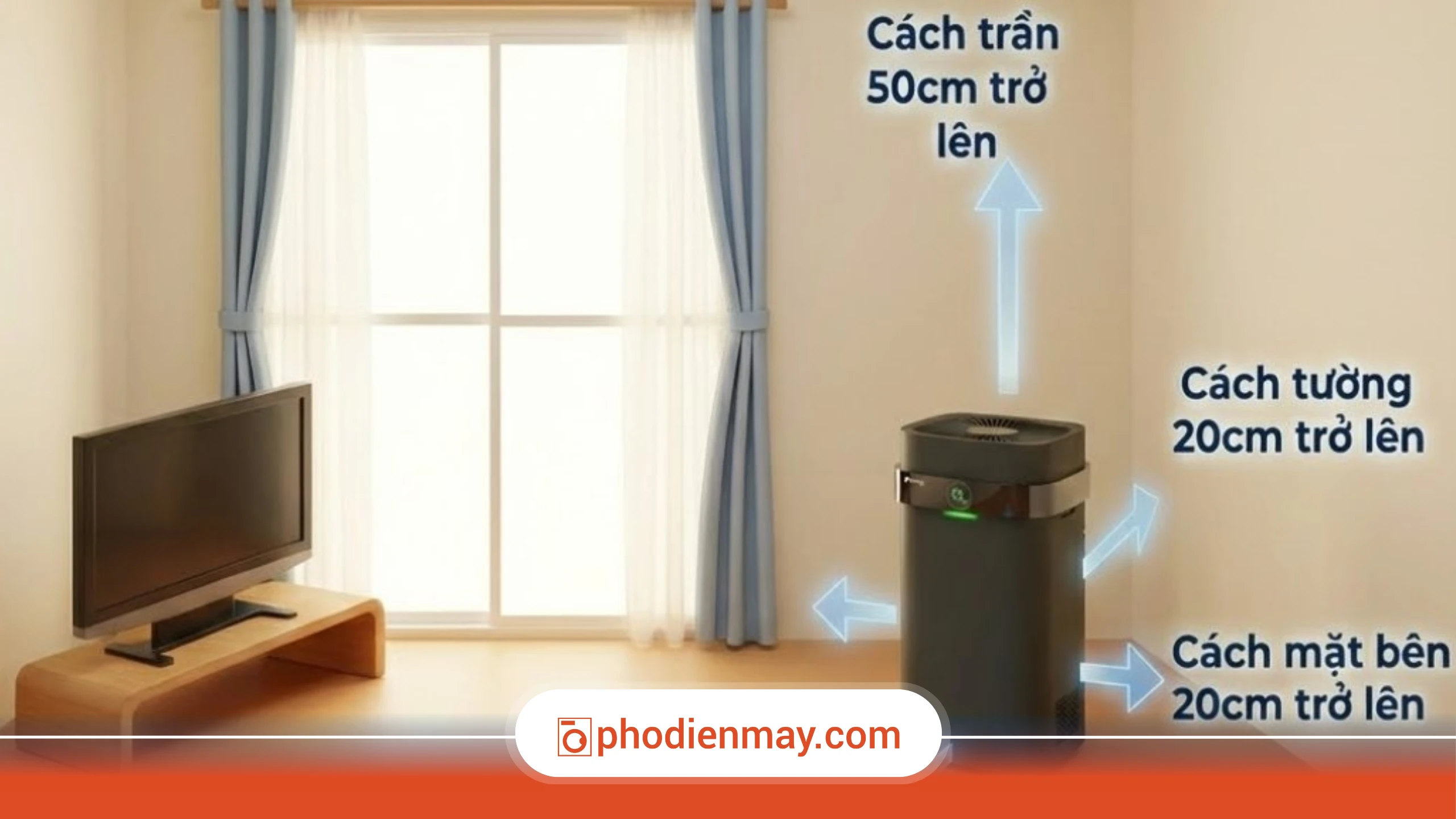 vị trí đặt máy lọc không khí, đặt máy lọc không khí trong nhà, nơi đặt máy lọc không khí phù hợp, Phố Điện Máy
