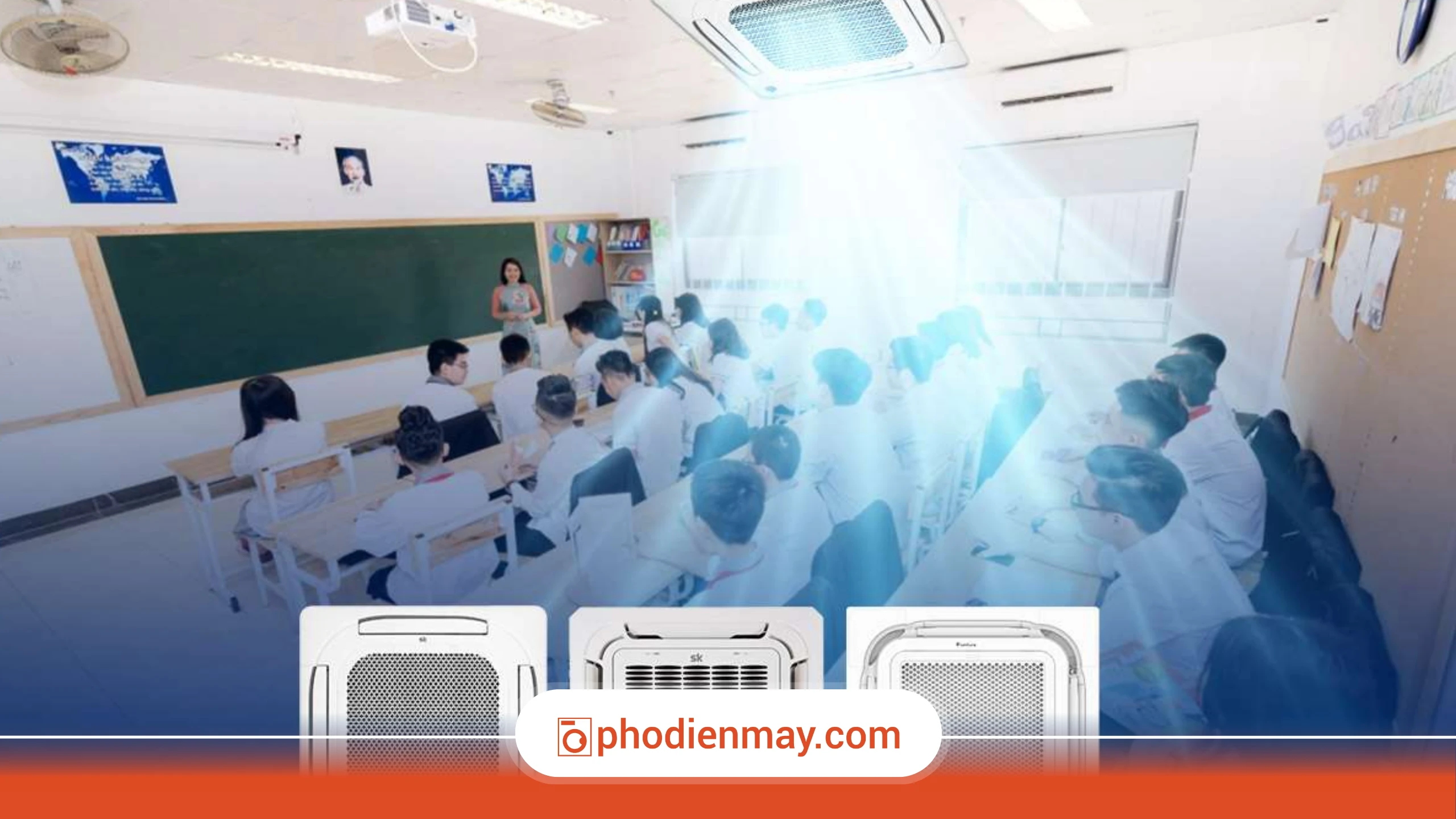 máy lạnh trường học, điều hòa tiết kiệm điện cho lớp học, nên mua điều hòa cho trường học, Phố Điện Máy