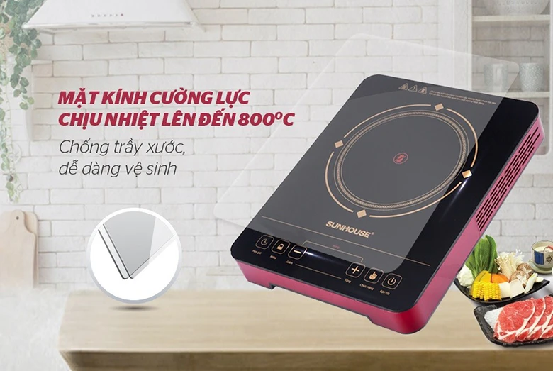 Bếp hồng ngoại cảm ứng Sunhouse SHD6014 có mặt kính cường lực chắc chắn