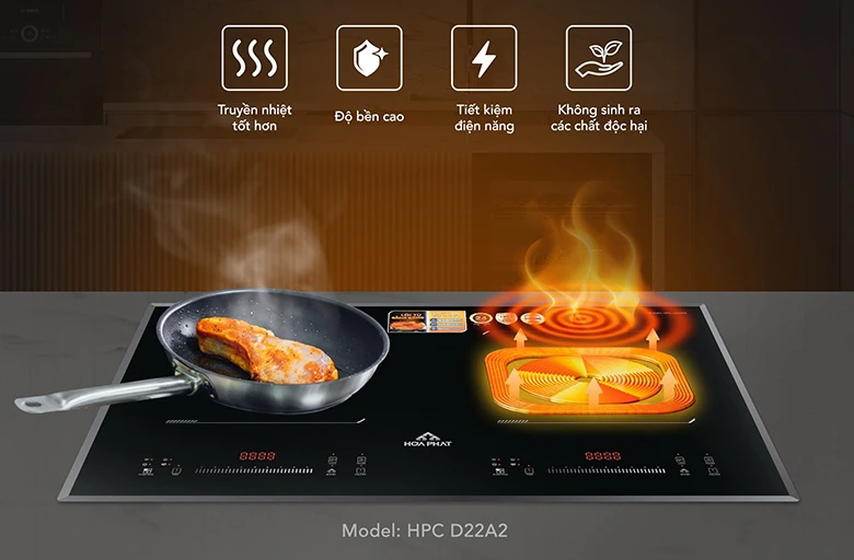 Bếp từ đôi Hòa Phát HPC D22A2 làm nóng nhanh