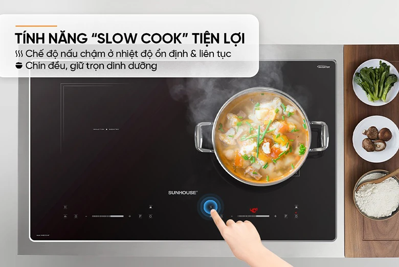 Bếp từ đôi Sunhouse SHB82122-MT có tinh năng nấu chậm