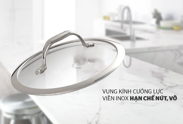 Bộ nồi chảo inox 304 Sunhouse SHG700 - Vung kính viền inox