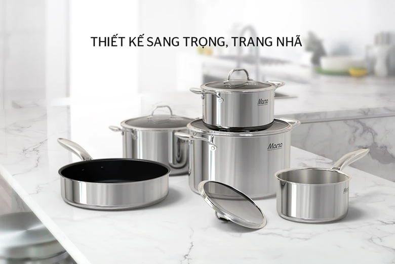 Bộ nồi chảo inox 304 Sunhouse SHG700 - Thiết kế sang trọng, nổi bật
