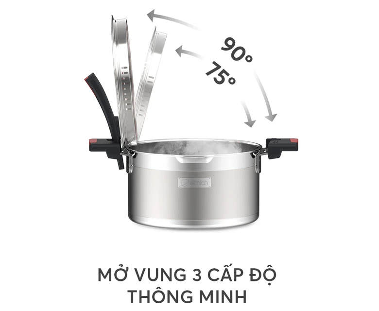 Bộ nồi Inox liền khối Elmich Milano EL-8091 - Nắp đóng mở 3 góc độ