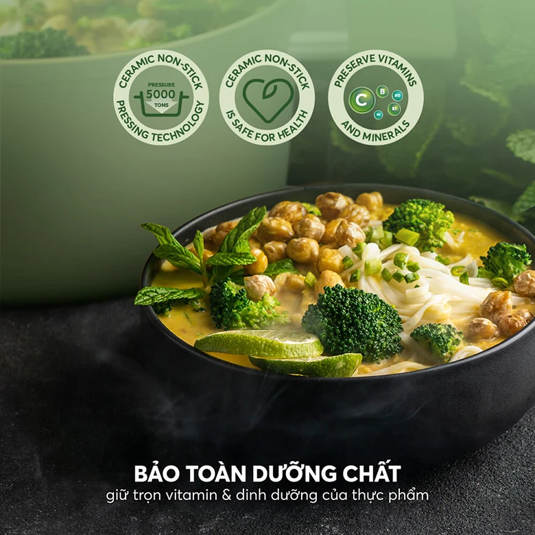Bộ nồi phủ sứ an toàn Elmich Olive El-5220OV04 quánh 16, nồi 20, 24 cm, chảo 26cm - Giữ trọn dưỡng chất của thực phẩm