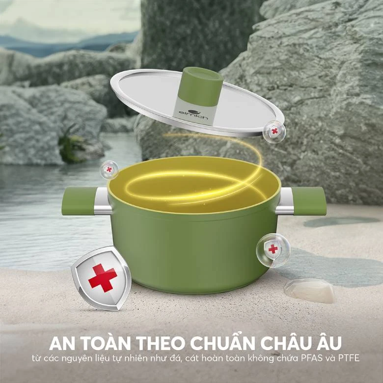 Bộ nồi phủ sứ chống dính Elmich Olive Classic EL-5231OV01 - Không chứa các chất độc hại như PFAS hay PTFE