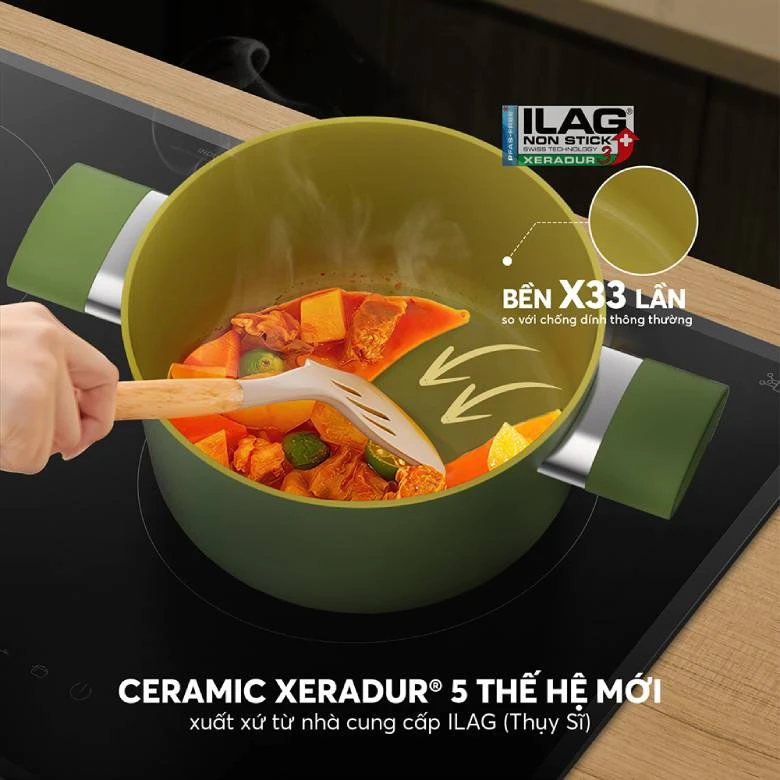 Bộ nồi phủ sứ chống dính Elmich Olive Classic EL-5231OV01 - Chống dính Ceramic cao cấp, an toàn tuyệt đối