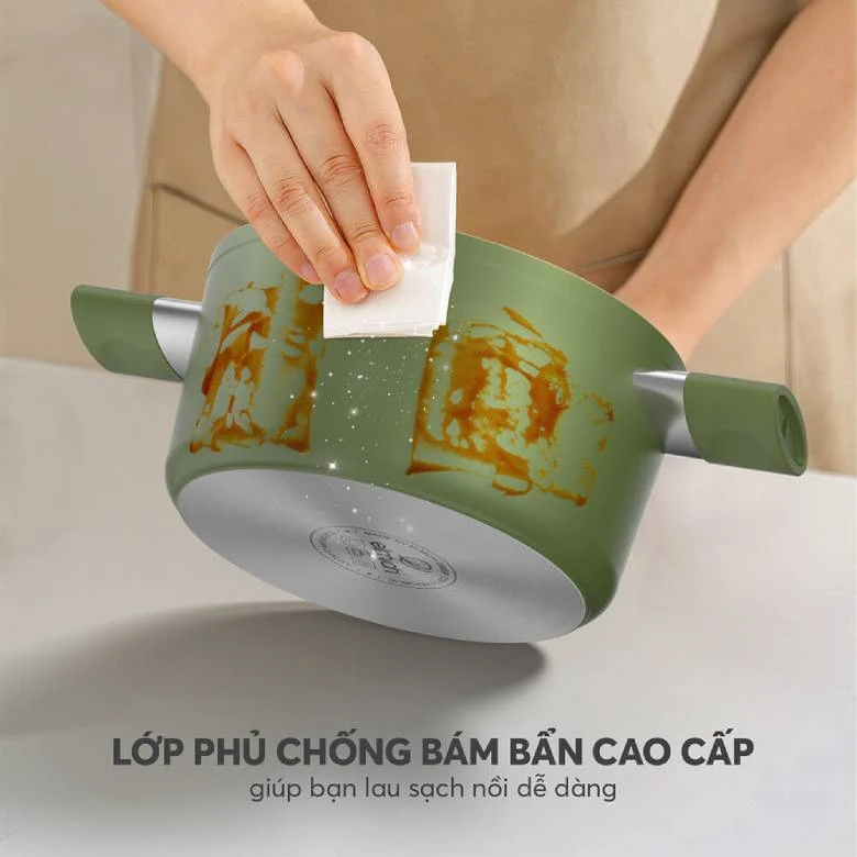 Bộ nồi phủ sứ chống dính Elmich Olive Classic EL-5231OV01 - Dễ dàng vệ sinh, sử dụng