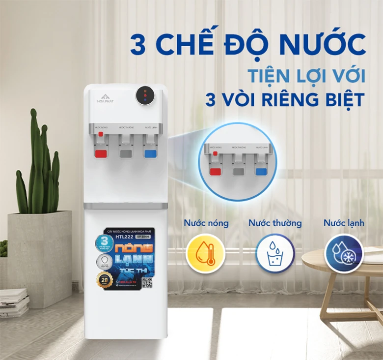 Cây nước nóng lạnh úp bình Hòa Phát HTL222 3 vòi lấy nước