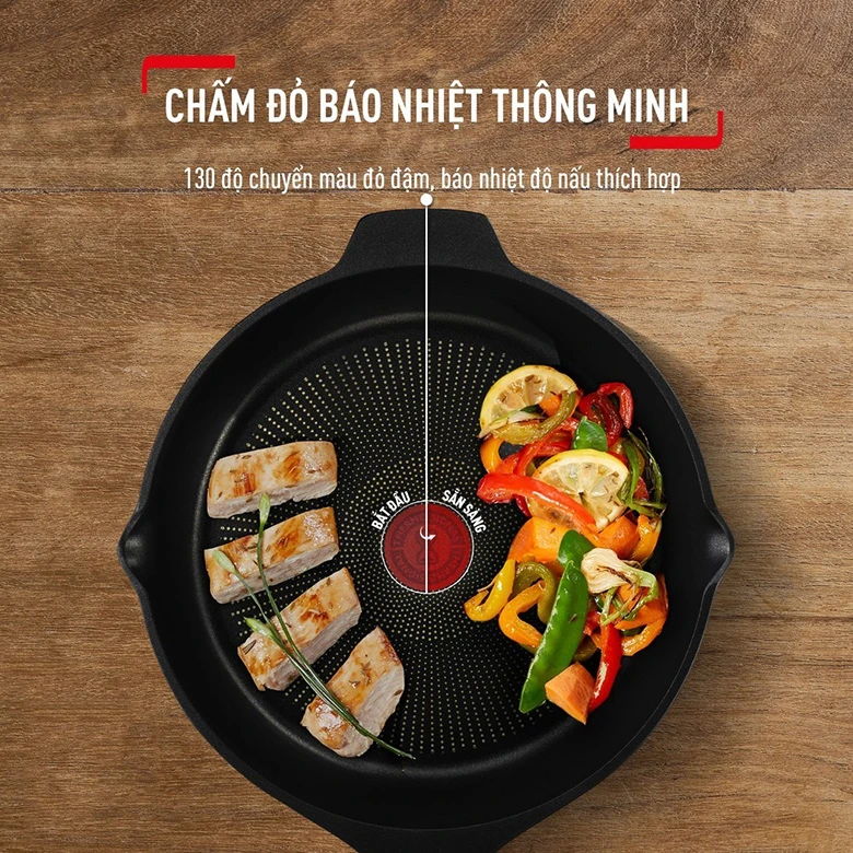 Chảo đúc cao cấp Tefal Robusto E2491944 có chấm báo nhiệt