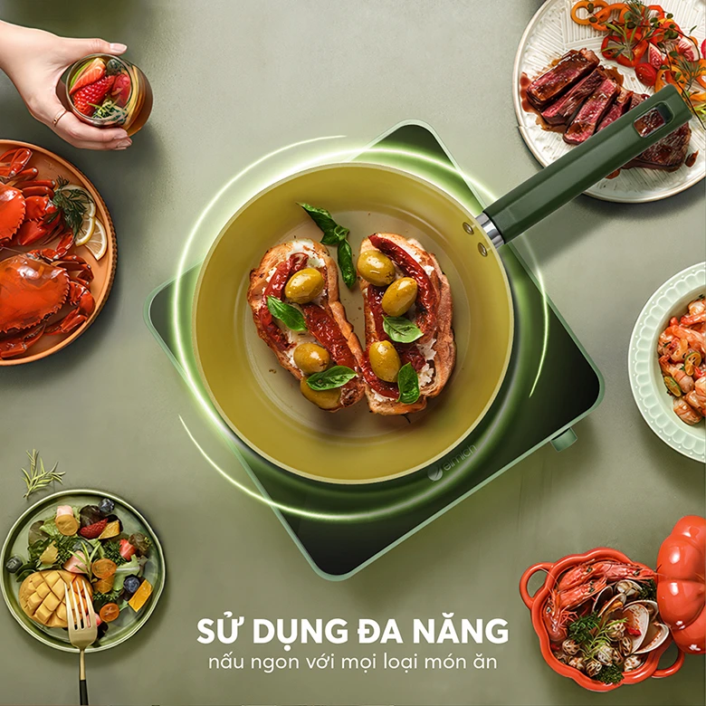 Chảo phủ sứ an toàn Elmich Olive EL-5968OV20 size 20cm - Lòng chảo sâu vô cùng tiện lợi