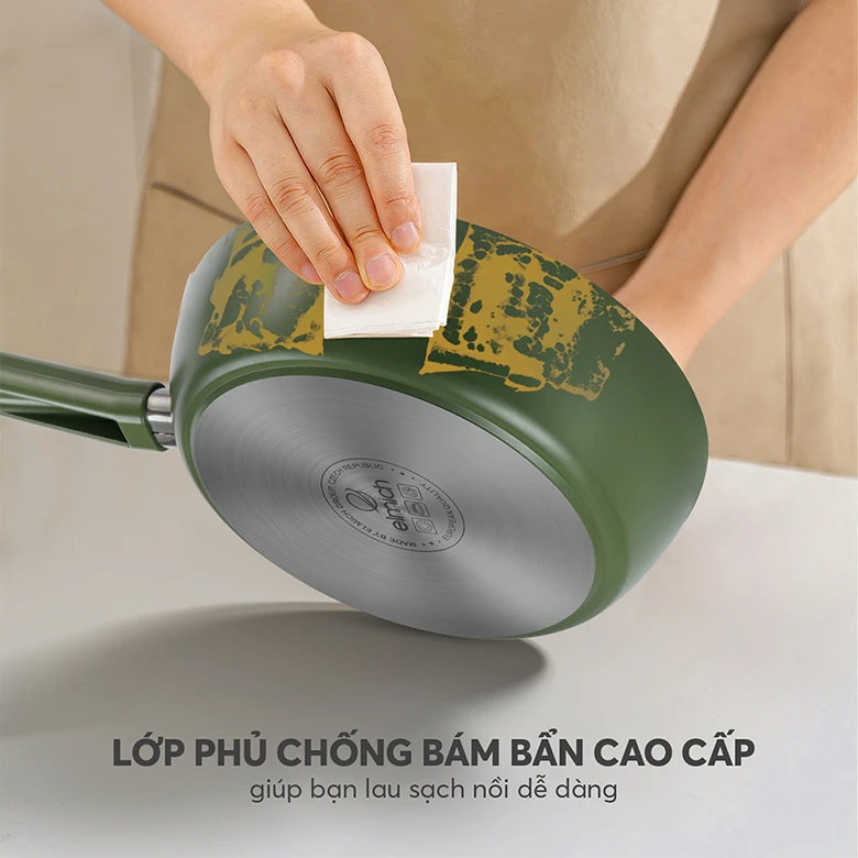 Chảo phủ sứ an toàn Elmich Olive EL-5968OV20 size 20cm - Dễ dàng cọ rửa, lau chùi