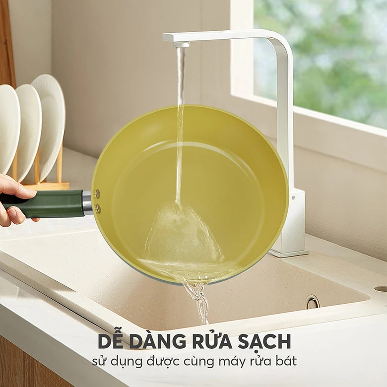 Chảo phủ sứ an toàn Elmich Olive EL-5968OV20 size 20cm - Có thể xếp gọn trong máy rửa bát