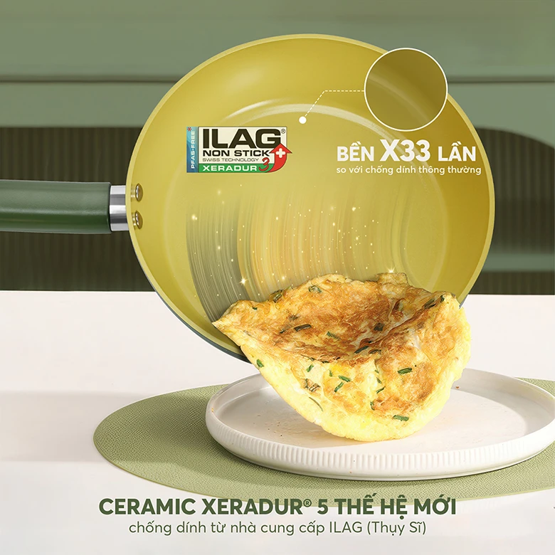 Chảo phủ sứ an toàn Elmich Olive EL-5968OV20 size 20cm - Bền gấp 33 lần so với các lớp chống dính thông thường