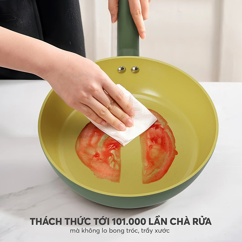 Chảo phủ sứ an toàn Elmich Olive EL-5968OV20 size 20cm - Chịu mài mòn lên đến 101.000 lần chà rửa