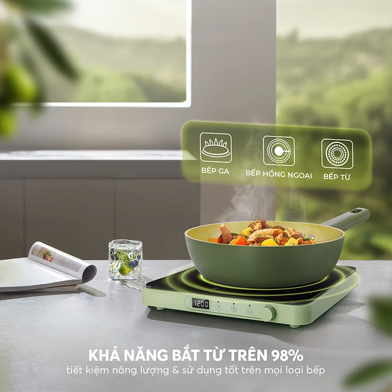 Chảo phủ sứ an toàn Elmich Olive EL-5968OV20 size 20cm - Hiệu suất lên đến 98% trên mọi loại bếp