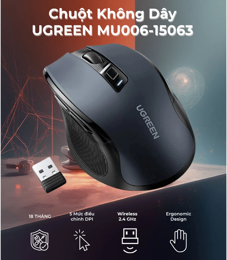 kích thước Chuột không dây Ugreen MU006-15063
