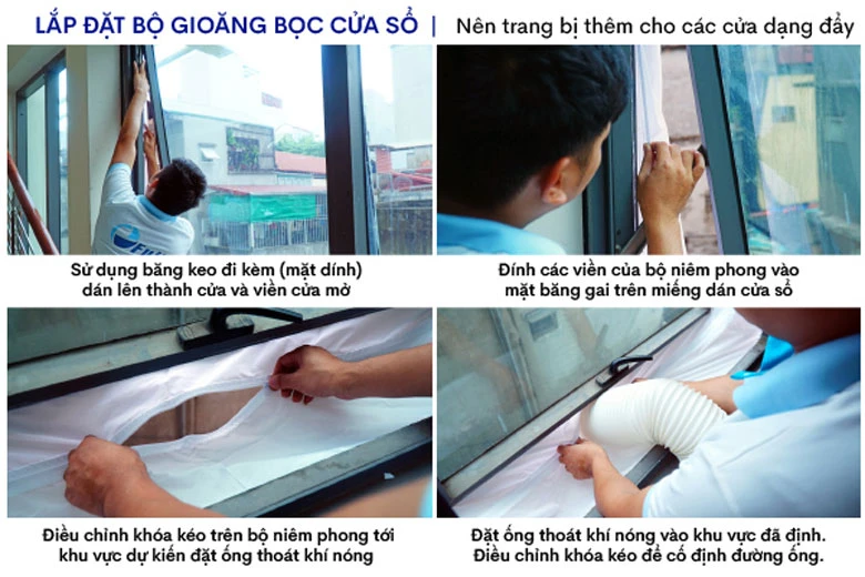 Máy điều hoà di động thông minh FujiE MPAC12 - Cách lắp bộ gioăng bọc cửa sổ