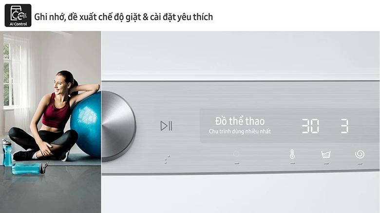 Máy giặt SAMSUNG 12 kg WW12CGP44DSBSV lồng ngang - Bảng điều khiển AI tự động phân tích và đề xuất chế độ giặt