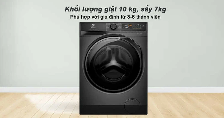 Máy giặt sấy Electrolux 10kg EWW1023P5SC lồng ngang - Dung tích giặt 10kg và sấy 7kg phù hợp cho gia đình đông người