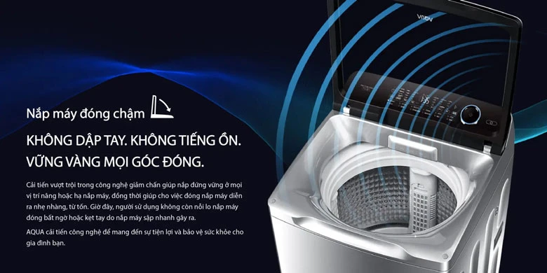 Máy giặt Aqua 12kg AQW-FR120HT.BK - Nắp kính cường lực + giảm chấn an toàn