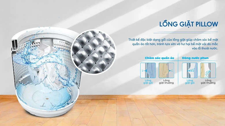 Máy giặt Aqua AQW-FR120HT.BK 12kg - Lồng giặt Pillow bảo vệ quần áo
