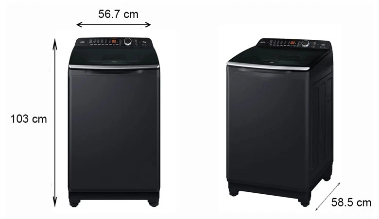 Máy giặt Aqua AQW-FR120HT.BK 12kg - Kích thước thực tế