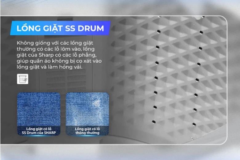 Máy giặt Sharp 7.5kg ES-Y75HV-S - Lồng giặt SS Drum bảo vệ quấn áo tốt hơn