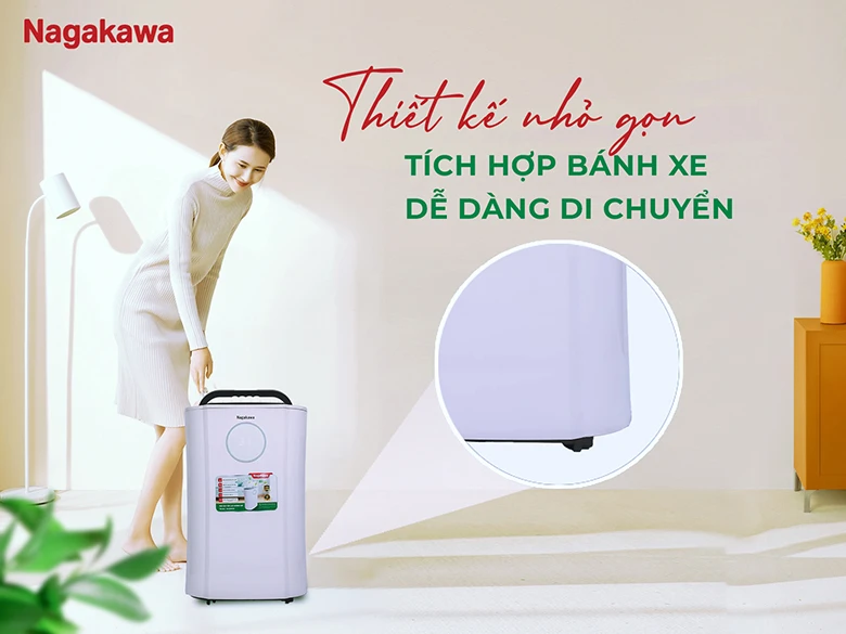 Máy hút ẩm Nagakawa NAD8559 - Thiết kế nhỏ gọn, tiện lợi và có thể di chuyển mang đi mọi nơi