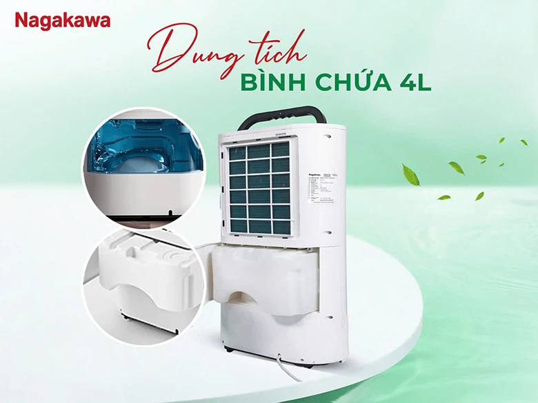 Máy hút ẩm Nagakawa NAD8559 - Dung tích bình chứa 4 lít cho phép máy hoạt động liên tục