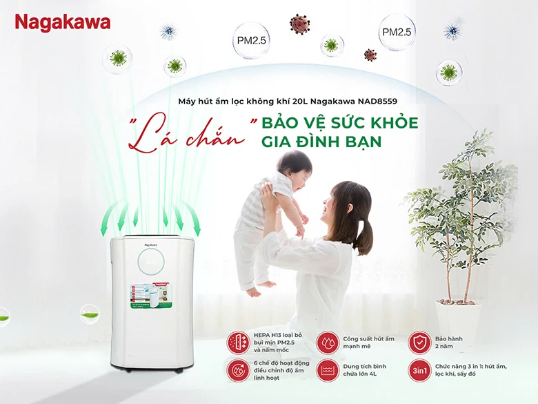 Máy hút ẩm Nagakawa NAD8559 với những tính năng công nghệ mới