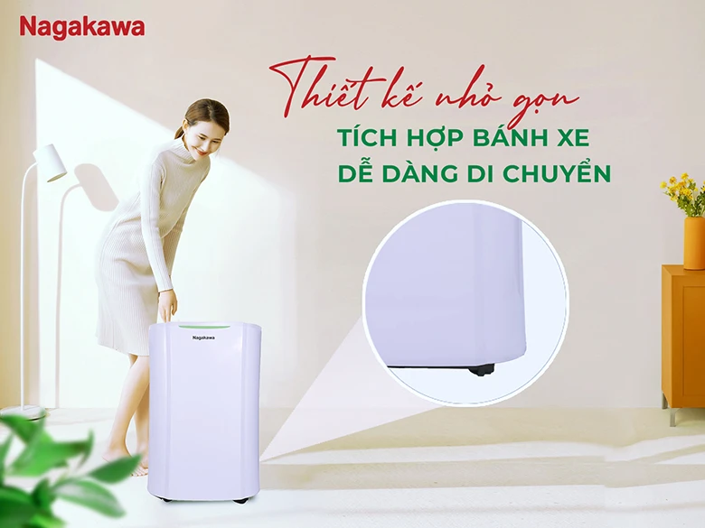 Máy hút ẩm kèm LKK 25L Nagakawa NAD8569 - Thiết kế nhỏ gọn, tiện lợi