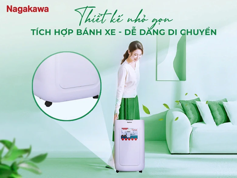 Máy hút ẩm Nagakawa NAD8556 - Thiết kế nhỏ gọn, dễ dàng di chuyển