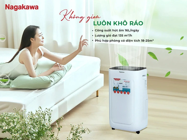 Máy hút ẩm 16L Nagakawa NAD8556 - Công suất hút ẩm 16 lít/ngày