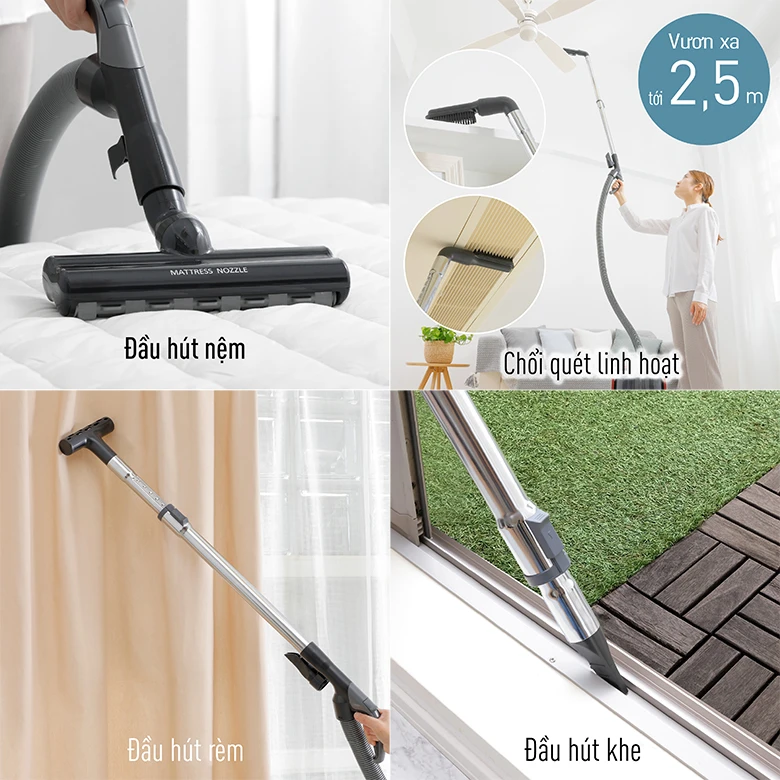 Máy hút bụi Panasonic MC-CL607RN49 có 4 đầu hút phụ kiện