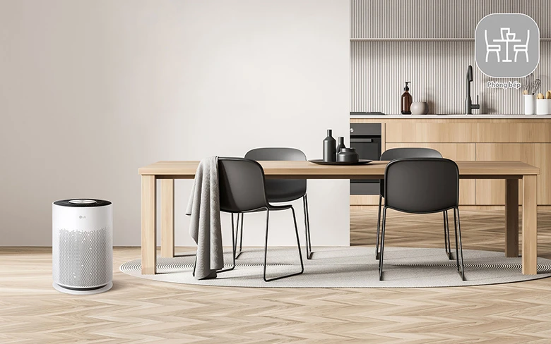 Máy lọc không khí LG PuriCare 360 HIT AS60GHWG0 lắp đặt tại phòng bếp