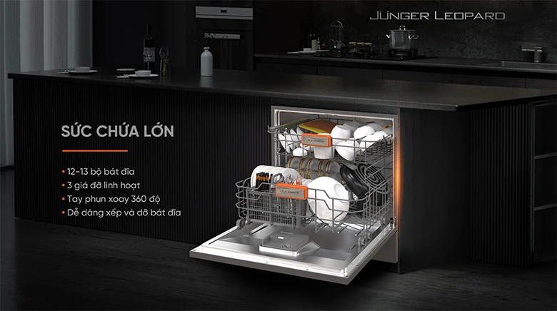 Dung tích lớn rửa được nhiều bát đĩa - Máy rửa bát độc lập Junger Leopard DWJ-103 