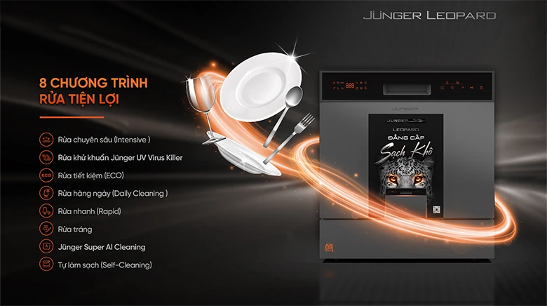 Trang bị 8 chương trình rửa phù hợp - Máy rửa bát độc lập Junger Leopard DWJ-103 