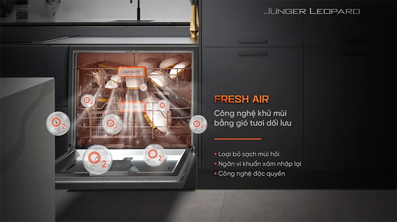 Công nghệ khử mùi bằng gió tươi - Máy rửa bát độc lập Junger Leopard DWJ-103 