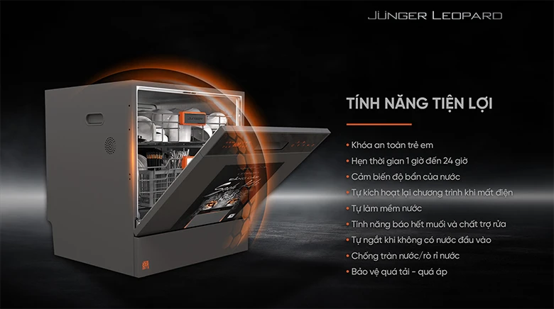 Trang bị nhiều tính năng an toàn - Máy rửa bát độc lập Junger Leopard DWJ-103 