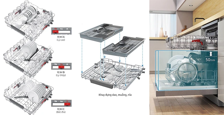 Máy rửa bát độc lập Samsung DW60CG550FSGSV khoang máy