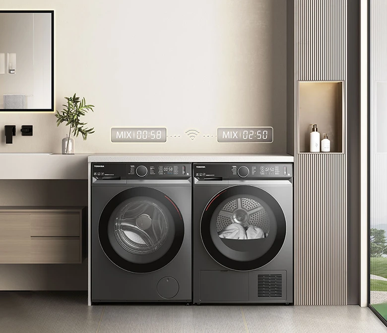 Máy sấy bơm nhiệt Toshiba 10 kg TD-BP110GHV(MG) side by side