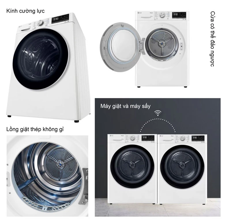 LG DVHP50W Máy sấy Inverter 10.5kg - Thiết kế thông minh, lắp đặt gọn gàng