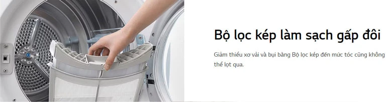 LG DVHP50W máy sấy Inverter 10.5kg - Bộ lọc kép sạch x2