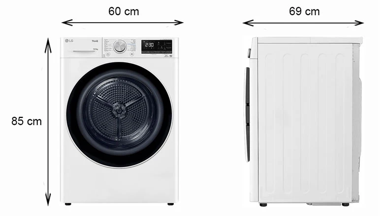 Máy sấy Inverter 10.5 kg LG DVHP50W - Kích thước thực tế