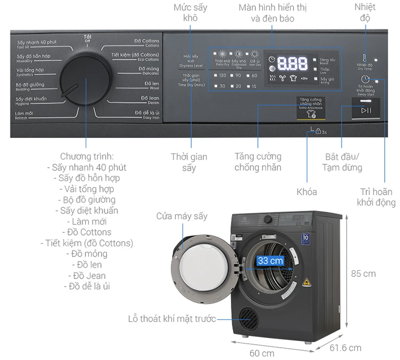 Máy sấy thông hơi Electrolux 9 kg EDV904N3SC