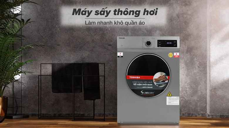 Máy sấy thông hơi Toshiba 7 kg TD-H80SEV(SK) - Sấy khô nhanh chóng và dịu nhẹ với quần áo