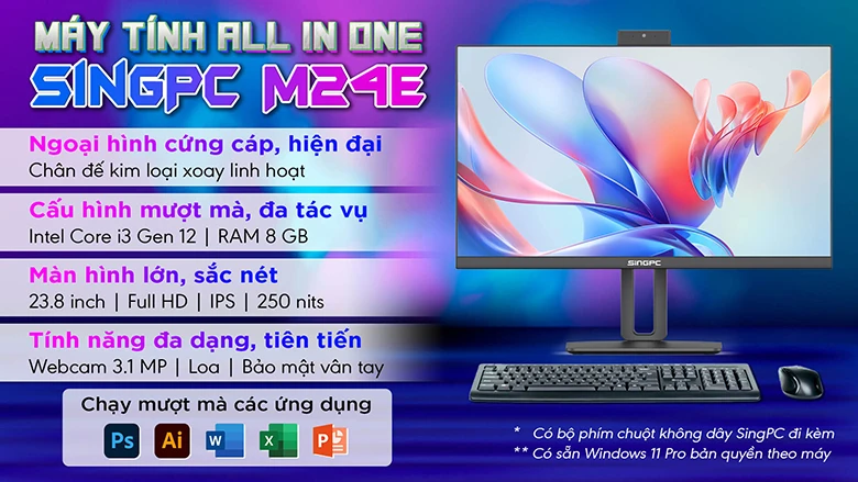 Máy tính All In One SingPC M24EI31282-W dung lượng 256gb